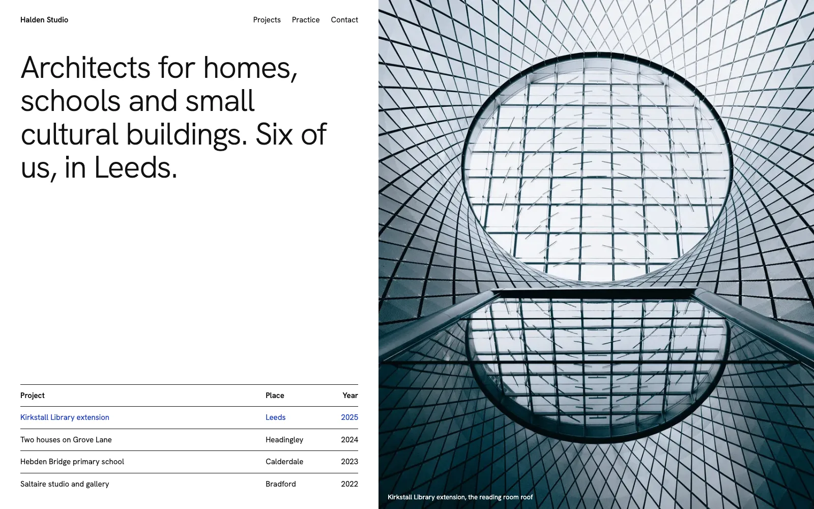 An architecture studio website with a large photograph of a concrete stair